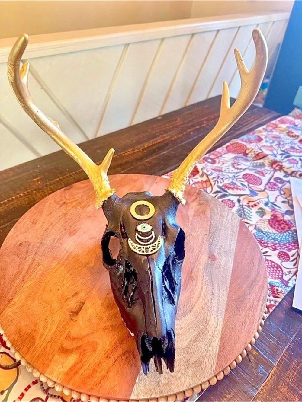 Black & Gold Antler Skull Wall Decor